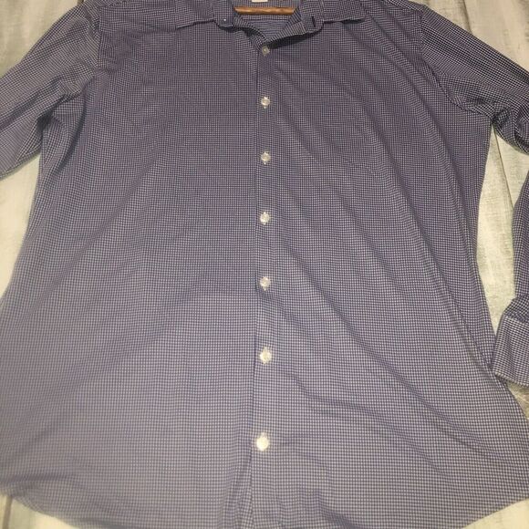 Mizzen Main Men's Large Blue Classic Fit Leeward Performance Check Button Up - Picture 6 of 11